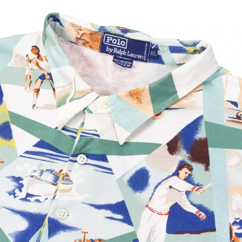 RARE VTG '91 Polo Ralph Lauren Mens L Lawn Tennis Leisure Sport Print Polo Shirt
